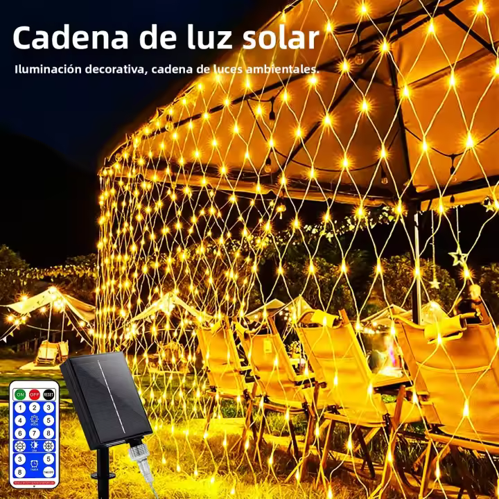 Luces Solares De Red 1pc Jardín Pared Techo 8 Modos Control Remoto Auto Encendido/Apagado Exterior Luces Twinkle Para Patio - 1