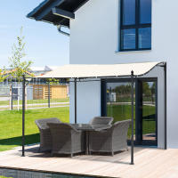 Outsunny Pérgola de Jardín 3x3 m Cenador con Toldo y 16 Orificios de Drenaje para Patio Terraza Metal y Poliéster 180 g/m² Resistente Crema - details 1