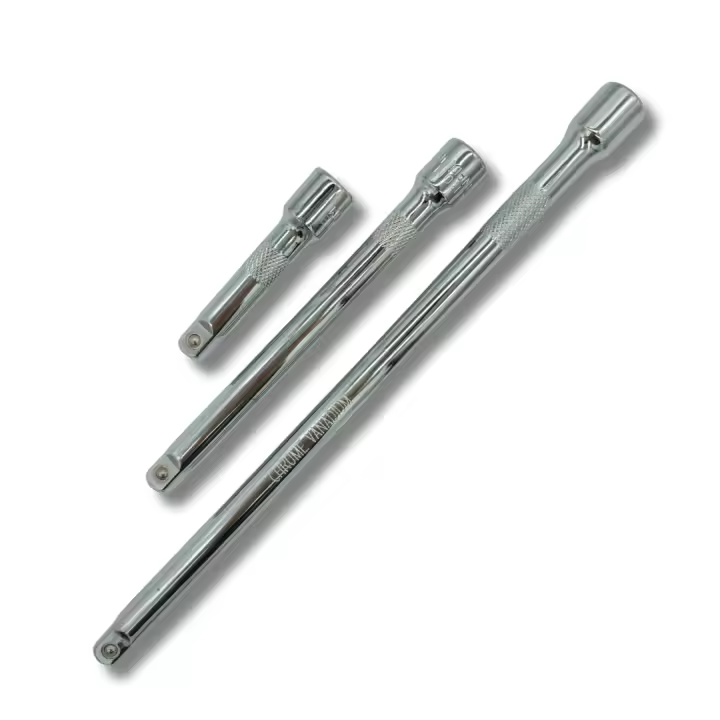 AC Tools Juego de 3 alargos para carraca 3/8. Longitudes: 75 150 250mm. Fabricado en acero de alta resistencia cromo vanadio con bola de sujeción en la punta. - 1
