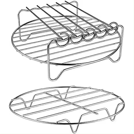 Rejilla para freidora de aire, juego de 2 accesorios para freidora de aire, rejilla de doble capa con brocheta, soporte de metal apilable - 1