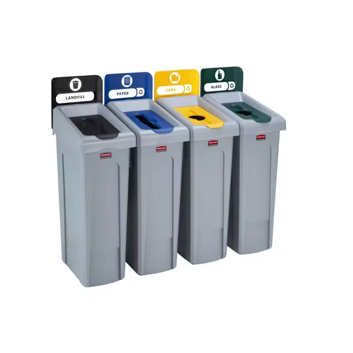 Rubbermaid Juego de cuatro contenedores de reciclaje Slim Jim®: vertedero/papel/plástico/vidrio - 1