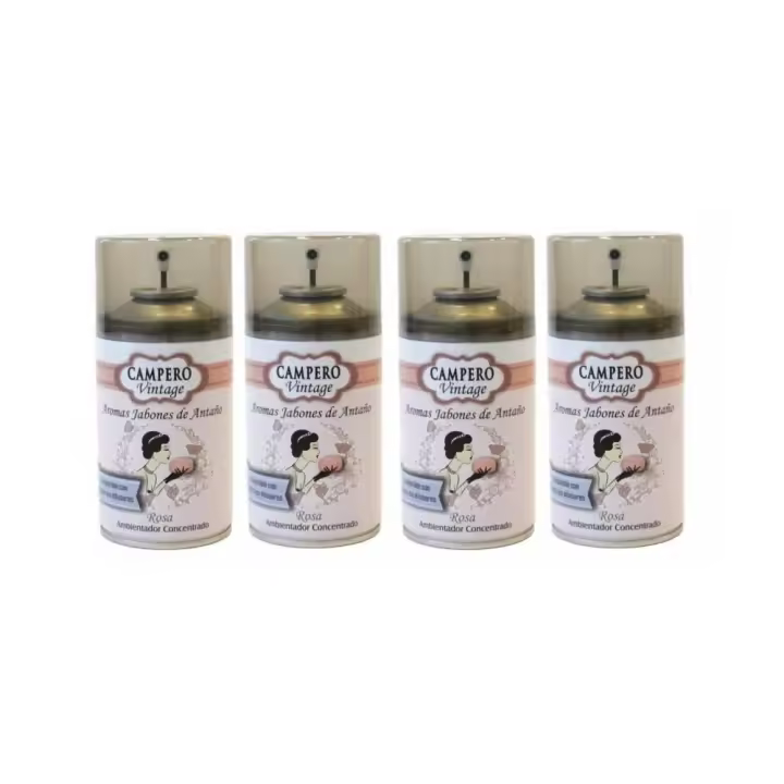 CAMPERO Tronic Origins, Ambientador Vintage Rosa Jabones de Antaño En Aerosol 250ml, Pack 4 Recambios - Dosificador Automático, Apto Para Todo Tipo De Difusores Del Mercado, Aroma Intenso y Duradero - 1