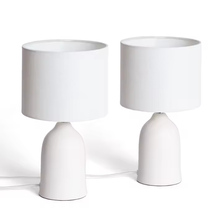 LEDKIA LIGHTING - Pack de 2 Lámparas de Mesa | Diseño Nórdico | Casquillo E27 para Bombillas RGB o CCT | Protección IP20, Blanco, Cerámica, Tela - 1