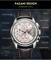 Reloj De Cuarzo Para Hombre PAGANI DESIGN Marca De Lujo Moda Militar Con Correa De Cuero Resistente Al Choque Y Agua Calendario Completo Múltiples Tiempos - details 1
