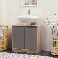 HOMCOM Mueble para Debajo del Lavabo Armario de Baño de Suelo con Puerta Doble y Estante Ajustable Carga 50 kg 60x30x59,8 cm Roble y Gris - details 6