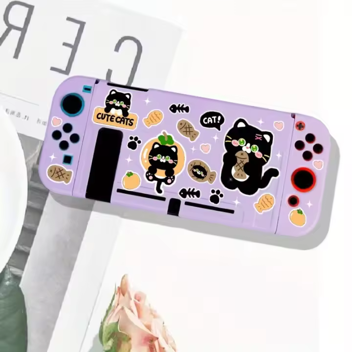 Estuche Protector De Gato Negro De Dibujos Animados Para Nintendo Switch NS TPU Suave Anti-arrugas Funda De Consola De Juegos Color Morado - 1