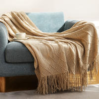 Manta De Punto En Color Caqui Gris Con Borlas Para Verano Manta Suave Y Cómoda De Viaje Para Sofá Y Cama Estilo Bohemio Y Chic - details 11