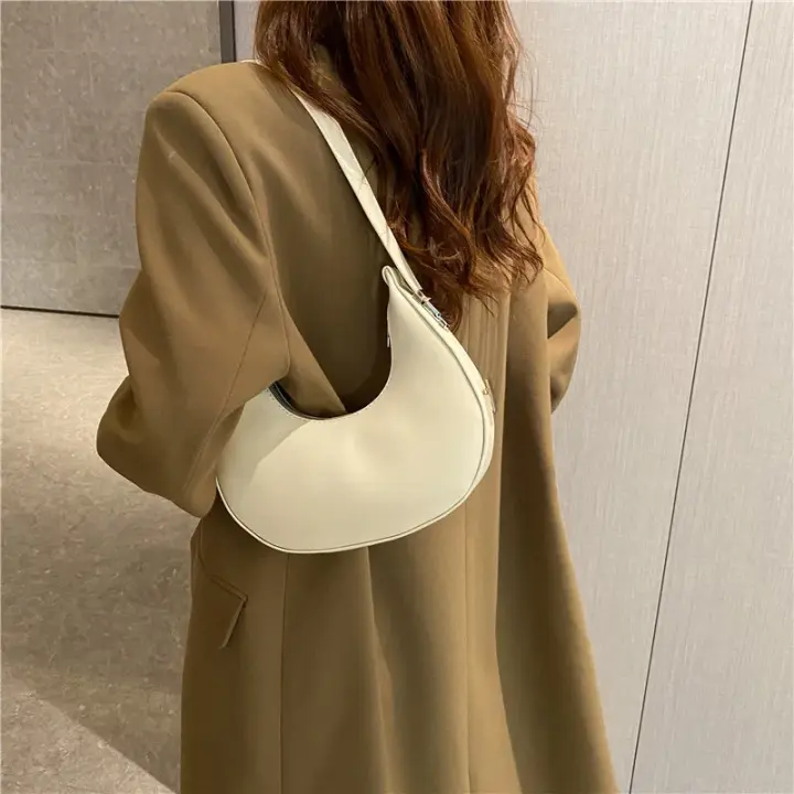 Bolso De Hombro Para Mujer Yogodlns Nueva Primavera Color Sólido Forma De Media Luna Lujo PU Cuero Bolsos Versátiles Con Funda - 1