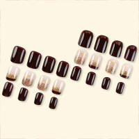 Kit De Uñas Postizas De Presión Para Mujeres Y Niñas 24 Piezas Juego De Uñas Postizas Cortas Cuadradas Con Diseño De Flores Geométricas Y Brillo Moda Oficina - details 4