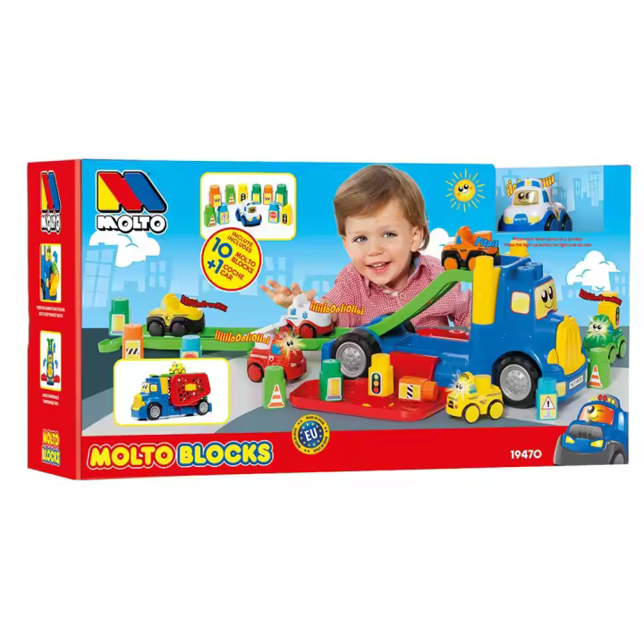Camion portacoches 82 cm incluye 1 coche mas 10 blocks (Molto 19470) - 1