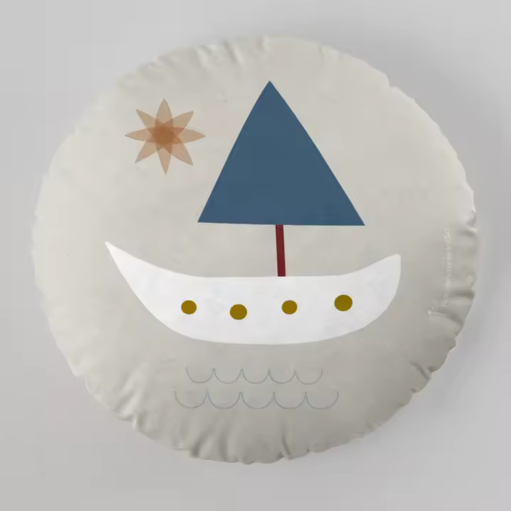 COJIN REDONDO INFANTIL CON RELLENO SUSANITA AZUL 40 CM DIAMETRO HACIENDO EL INDIO FABRICADO EN ESPAÑA - 1