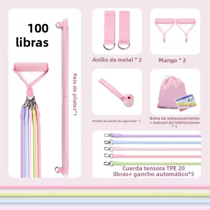 Barra De Fitness Multifuncional Pilates Con Cuerda Elástica Para Expansión De Pecho Y Entrenamiento De Espalda Correa De Estiramiento Resistencia De Entrenamiento De Muslos Y Abdomen - 1