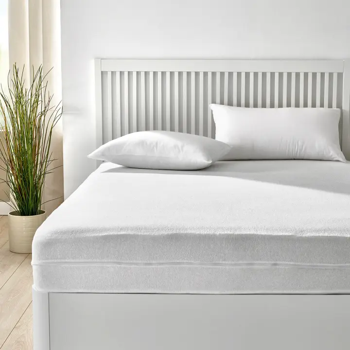 PIKOLIN HOME - Funda de colchón de rizo elástico de algodón, transpirable y de cobertura total, con cremallera en U. Apta para colchones hasta 30 cm - 1