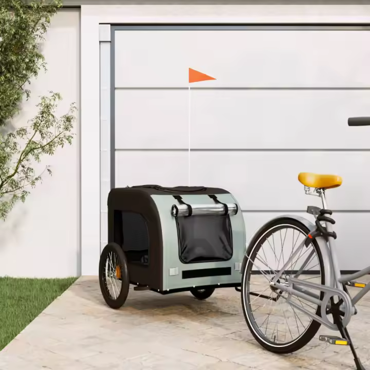 vidaXL Remolque de bicicleta mascotas hierro tela Oxford gris negro - 1