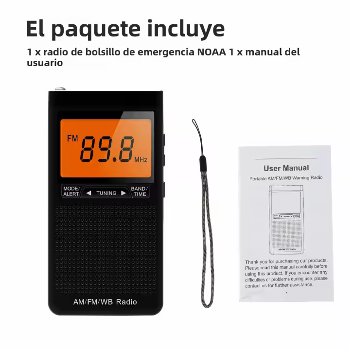 Radio Portátil De Meteorología FM AM NOAA Emergencia Con Alarma De Alerta Climática Y Reloj Mini Radio De Mano Con Búsqueda Automática De Canales - 1