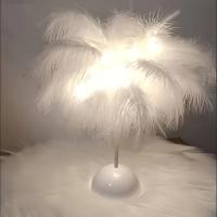 Lámpara De Mesa LED Cálida Pequeña Luz Nocturna Decorativa Para Habitación De Niña Y Novia Lámpara De Lectura Al Lado Del Cama Estilo Nórdico Romántico Con Plumas - details 2