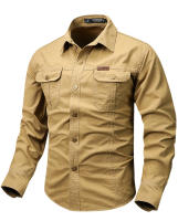 Camisa De Trabajo Para Hombre Casual Larga Con Bolsillos Algodón Puro Primavera Otoño Estilo Casual Cuello En V Tacón Regular - details 9