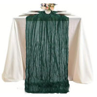 1pc Corredor De Mesa Profundo Verde Gauze Cheesecloth Pleated Balinese Para Decoraciones De Boda Y Showers De Novia - details 4