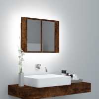vidaXL Armario espejo de baño con luz LED acrílico 60x12x45 cm en color Negro/Gris hormigón/Madera antigua y más | almacenamiento funcional diseño moderno para baño dormitorio sala - details 5