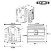 Lifetime - Caseta de jardín 4,4 m², suelo antideslizante, fabricada de polietileno HDPE, 2 ventanas, estantes incluidos, tejado inclinado, doble puerta con cerradura (candado no incluido), ideal para herramientas y almacenaje exterior - details 3