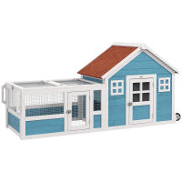 PawHut Conejera Exterior de Madera 162,5x59,2x77,6 cm Jaula para Conejo Grande con 2 Ventanas de Decoración 2 Ruedas 1 Puerta 1 Rampa y Techo de Asfalto Azul - details 0