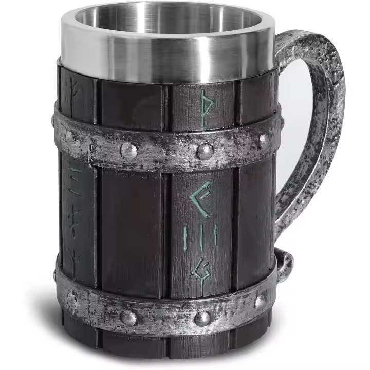 Jarras de cerveza, Nordic Viking Rune, vasos de cerveza, jarra de cerveza de roble grande, taza de café con acero inoxidable, madera, resina 3D, tazas para hombres, regalo del día del padre 550 ml - 1