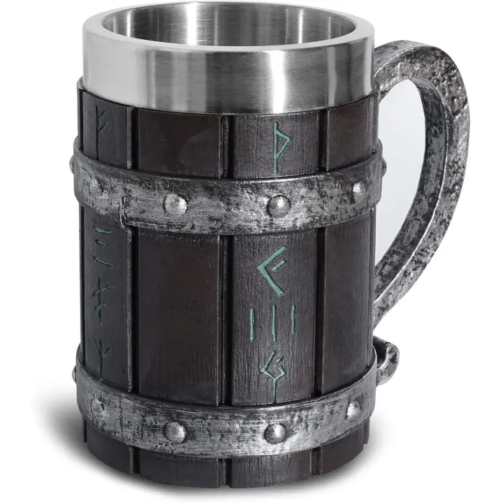 Jarras de cerveza, Nordic Viking Rune, vasos de cerveza, jarra de cerveza de roble grande, taza de café con acero inoxidable, madera, resina 3D, tazas para hombres, regalo del día del padre 550 ml - 1