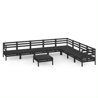 VIDAXL 3083113 conjunto mobiliario de 9 piezas para jardín fabricadas en madera de pino maciza con acabado negro vida xl - 1