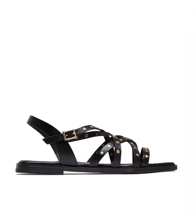 SANDALIA PLANA DE PIEL CON TACHUELAS NEGRO PORRONET 3113 VICTORIA - 1