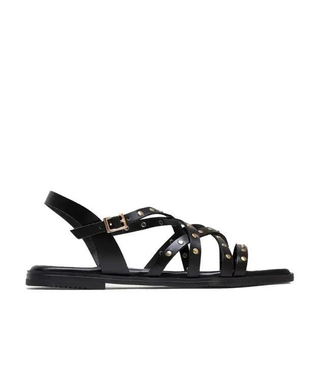 SANDALIA PLANA DE PIEL CON TACHUELAS NEGRO PORRONET 3113 VICTORIA - 1