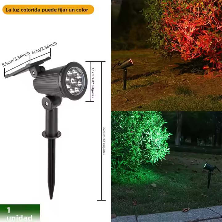 Luces De Punto Solar RGB 9 LED IP65 Impermeables Para Exterior Ajustable Brillo Jardín Yard Palmas Árboles Paisaje Solar - 1