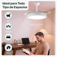 Ventilador de techo con luz de 84 W, ultra silencioso, invisible, con mando a distancia y aspas retráctiles, función verano-invierno, mando integrado blanco nieve Clase energética F Ostark-LEDUNI - details 6