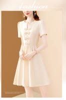 Vestido EVNISI Para Mujer Vintage Botones Chinos V-cuello Elegante Oficina Manga Corta Casual Fiesta A-line Summer - details 1