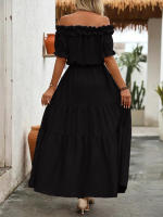 Vestido Maxi De Playa De Moda Para Mujer Con Volante Y Abertura En El Costado Sin Mangas Cuello Abierto Estilo Oficina Lady - details 1