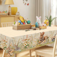 Mantel Redondo De Pascua Con Patrón De Conejo Y Huevo 5 Tamaños Disponibles Decoración De Jardín De Primavera Mantel Para Uso Diario En Cocina Terraza - details 2
