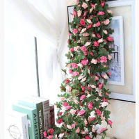Vine De Flores Artificiales De Rosas 250CM Para Decoración De Hogar Bodas Jardín Exterior Adorno De Rattan Sin Mantener - details 4