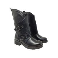 Eva zorteon-Botines biker asimétricos negros decorados con hebillas , Marca Tulipano . - details 5