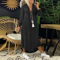 Vestido Largo Casual Para Mujer De Color Sólido Con Mangas Largas Y Bolsillos Diseño De Botón Vestido De Camisa Versátil De Moda - details 3