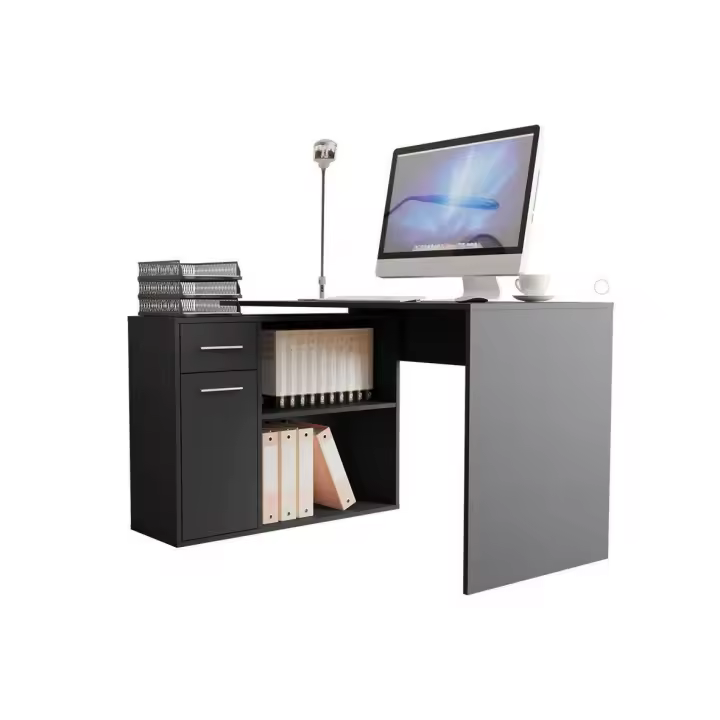 Mesa de ordenador esquinera Bristol 165, Muebles ES, Con cajones, Con puertas, 120 x 74 x 92cm - 1