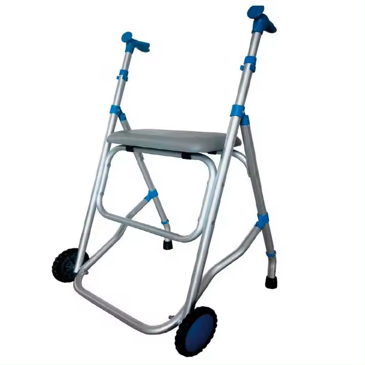Prim Farma Andador de Aluminio Regulable en Altura con Puños Regulables - Plegable - Asiento Acolchado - Pack de 2 Uds - 1