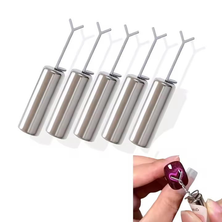 Juego de 5 herramientas magnéticas con forma de corazón de ojo de gato, kit para uñas de gel magnético con piezas metálicas en forma de Y, con encantadores patrones de corazones y líneas. - 1