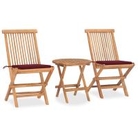 vidaXL Set comedor de jardín plegable 3 piezas madera de teca cojines en color Azul/Verde brillante/Rojo vino tinto y más | acolchados duraderos para sofás de jardín terraza exterior - details 2