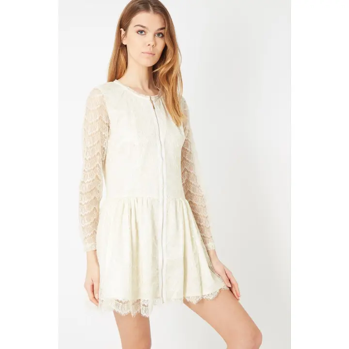 VESTIDO DE ENCAJE SENSE -8514 Diseño Estampado Falda con Vuelo Manga Larga - 1