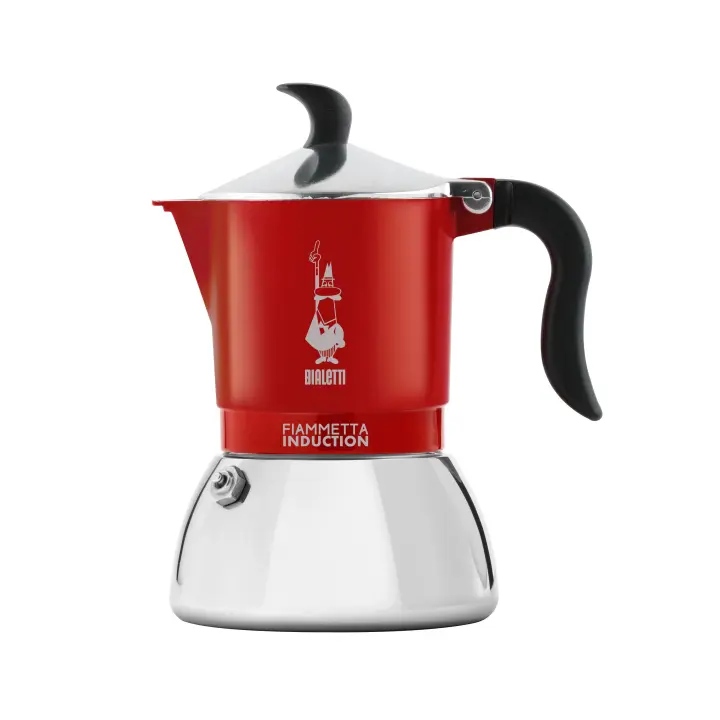 Bialetti Cafetera de Inducción Fiammetta Italiana - Moka de Inducción distintos tamaños 2 y 4 Tazas, Cafetera de Aluminio y Acero de Alta Calidad color Rojo, Negro y Gris para uso en Cocina - 1