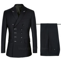 Traje De Boda Formal Para Hombre Doble Filo Moda Negocios Traje De Tuxedo Slim Fit Con Chaleco Y Pantalones Material COTTON Polyester Wool - details 2