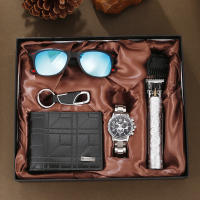 Juego De 5 Regalos Para Hombre Reloj De Cuarzo De Acero Versátil Y Moda Con Solares Y Cortauñas Estuche De Regalo - details 0