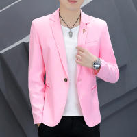 Traje Rosa Slim Fit Para Hombre Estilo Coreano Moda Casual Primavera Otoño Traje De Calle Elegante Con Solapa Única - details 3