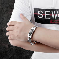 Pulsera masculina de plata tailandesa con cruz - Brazalete ancho vintage de 1.5cm (plateado) - details 6