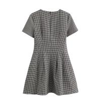 Vestido A-Line De Punto De León Slim Fit Para Mujer Estilo Hepburn Francés Con Cuello Redondo Y Mangas Cortas Moda Versátil De Cintura Alta - details 3