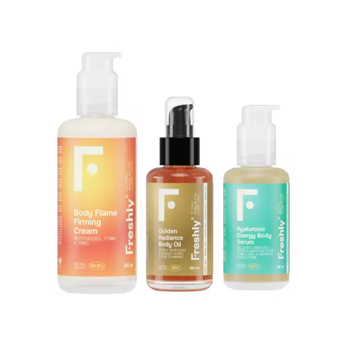 Freshly Cosmetics - Crema reafirmante corporal, aceite corporal y sérum piernas cansadas Powerful Body Trio - 1